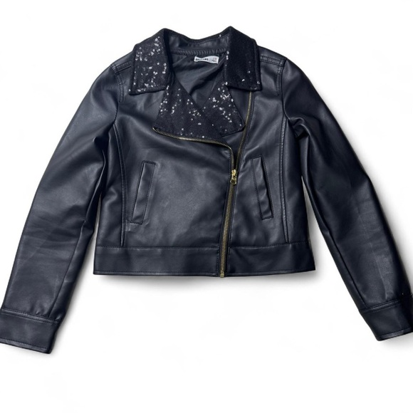 Epic Threads Girls Faux Leather Sequins Moto Jacket Size Small | Sequins, Black - Picture 1 of 8